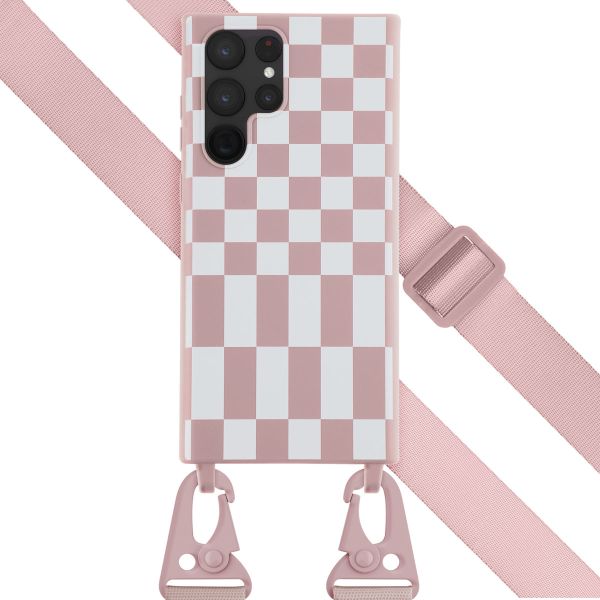 Selencia ﻿Coque design en silicone avec cordon amovible Samsung Galaxy S22 Ultra - Irregular Check Sand Pink