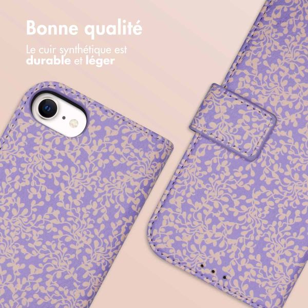 imoshion ﻿Étui de téléphone portefeuille Design iPhone SE (2022 / 2020) / 8 / 7 / 6(s) - Purple White Flowers