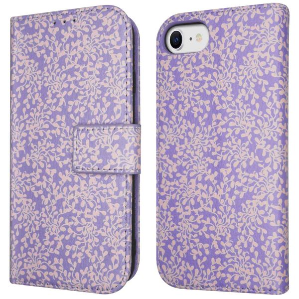 imoshion ﻿Étui de téléphone portefeuille Design iPhone SE (2022 / 2020) / 8 / 7 / 6(s) - Purple White Flowers