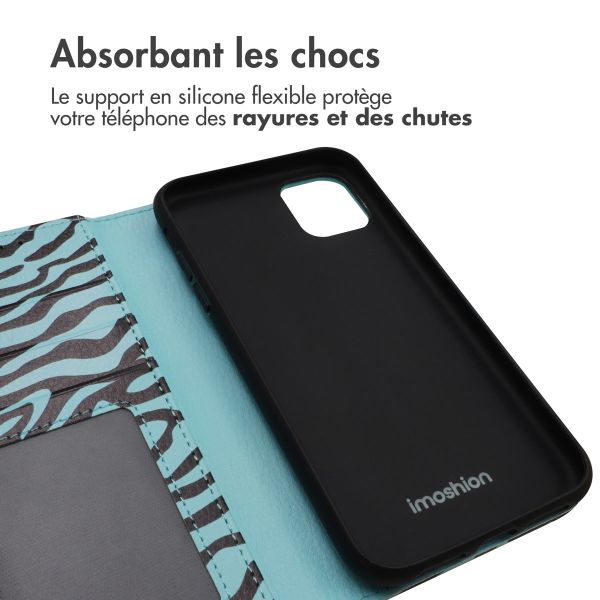 imoshion ﻿Étui de téléphone portefeuille Design iPhone 11 - Black Blue Stripes