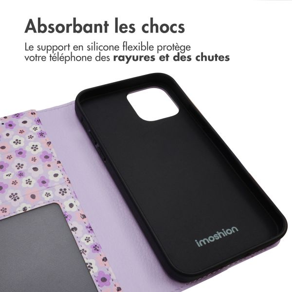 iMoshion ﻿Étui de téléphone portefeuille Design iPhone 12 (Pro) - Purple Flowers