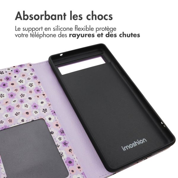 iMoshion ﻿Étui de téléphone portefeuille Design Google Pixel 6a - Purple Flowers