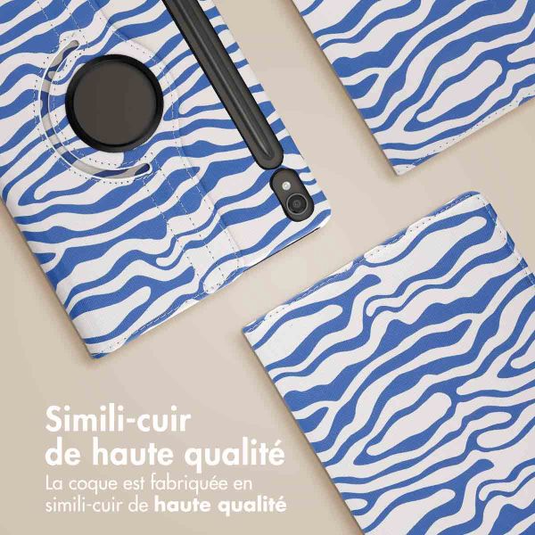 iMoshion Coque tablette Design rotatif à 360° Samsung Galaxy Tab S9 - White Blue Stripes