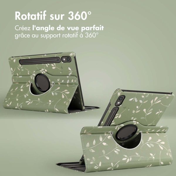 imoshion Coque tablette Design rotatif à 360° Samsung Galaxy Tab S9 11.0 pouces - Green Flowers