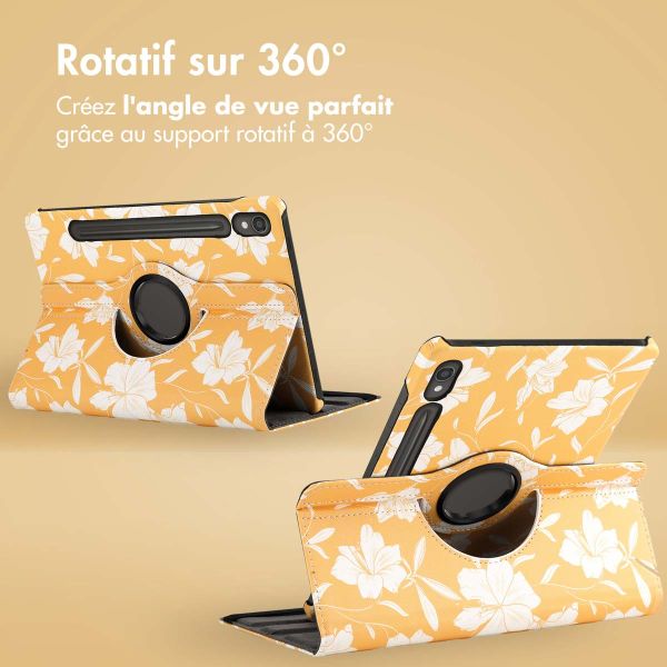 iMoshion Coque tablette Design rotatif à 360° Samsung Galaxy Tab S9 - Yellow Flowers