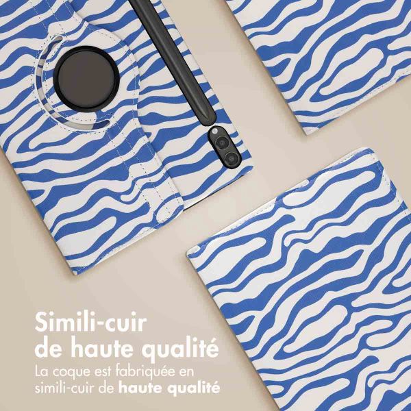 imoshion Coque tablette Design rotatif à 360° Samsung Galaxy Tab S9 Plus - White Blue Stripes