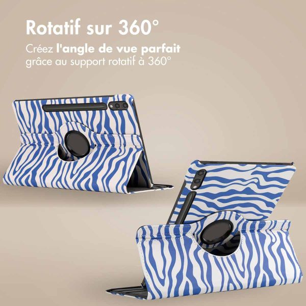 imoshion Coque tablette Design rotatif à 360° Samsung Galaxy Tab S9 Plus - White Blue Stripes