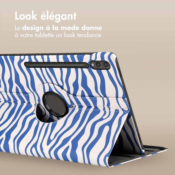 imoshion Coque tablette Design rotatif à 360° Samsung Galaxy Tab S9 Plus - White Blue Stripes