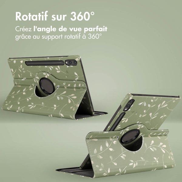 iMoshion Coque tablette Design rotatif à 360° Samsung Galaxy Tab S9 Plus - Green Flowers