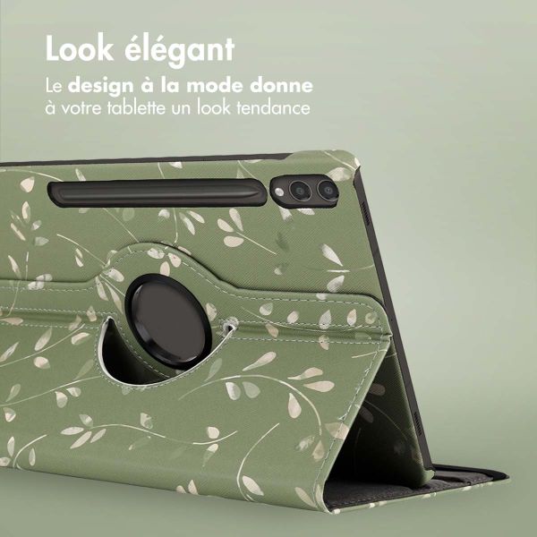 imoshion Coque tablette Design rotatif à 360° Samsung Galaxy Tab S9 Plus - Green Flowers