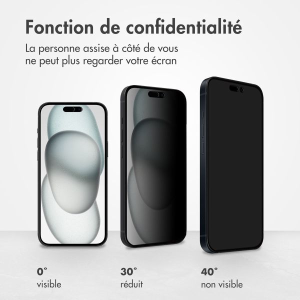 Accezz Protection d'écran en verre trempé Privacy iPhone 14 Pro / 15 / 16