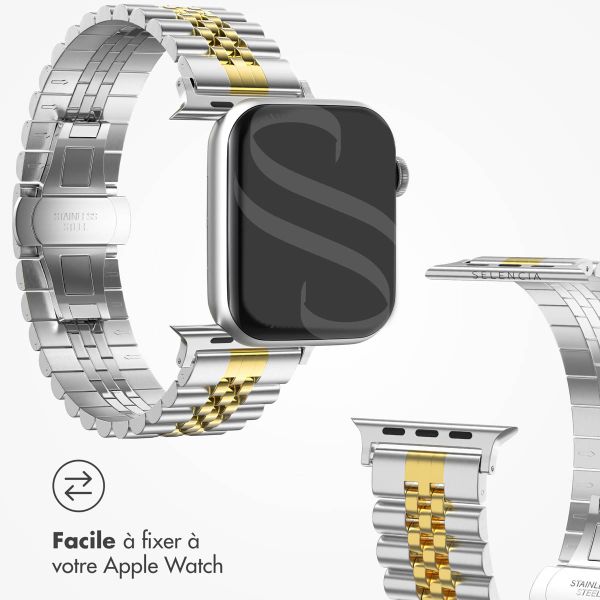 Selencia Bracelet Metallique Jubilee pour l'Apple Watch Series 1-9 / SE - 38/40/41 mm / Series 10 - 42 mm - Argent et Dorée