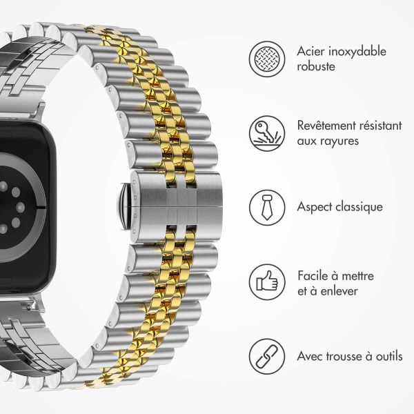 Selencia Bracelet Metallique Jubilee pour l'Apple Watch Series 1-9 / SE - 38/40/41 mm / Series 10 - 42 mm - Argent et Dorée