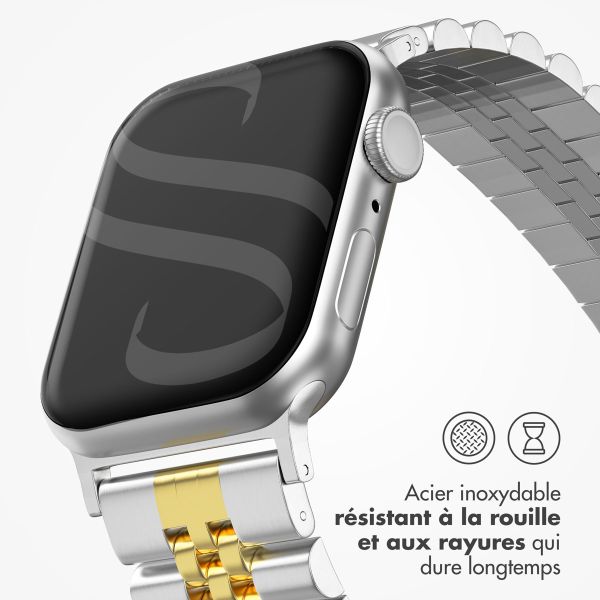 Selencia Bracelet Metallique Jubilee pour l'Apple Watch Series 1-9 / SE - 38/40/41 mm / Series 10 - 42 mm - Argent et Dorée