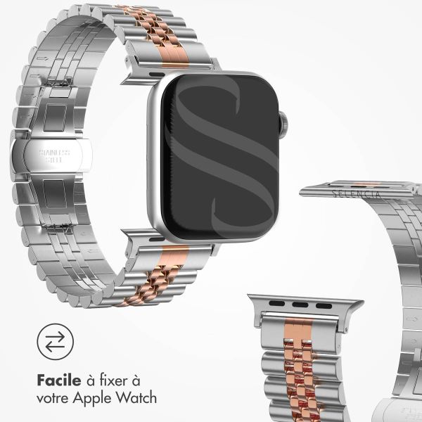 Selencia Bracelet Metallique Jubilee pour l'Apple Watch Series 1-9 / SE - 38/40/41 mm / Series 10 - 42 mm - Argent et Rose Dorée