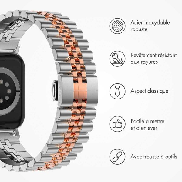 Selencia Bracelet Metallique Jubilee pour l'Apple Watch Series 1-9 / SE - 38/40/41 mm / Series 10 - 42 mm - Argent et Rose Dorée