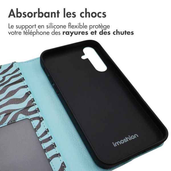 iMoshion Étui de téléphone portefeuille Design Samsung Galaxy A35 - Black Blue Stripes