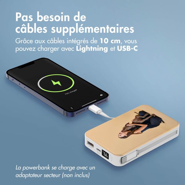 Concevez votre propre batterie externe de 10 000 mAh avec câbles intégrés - Blanche