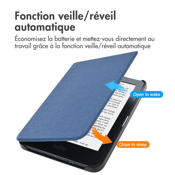 imoshion Étui de liseuse portefeuille Canvas Sleepcover Kobo Clara 2E / Tolino Shine 4 - Bleu foncé