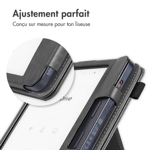 imoshion Étui de liseuse portefeuille avec strap et support Kobo Libra 2 / Tolino Vision 6 - Noir