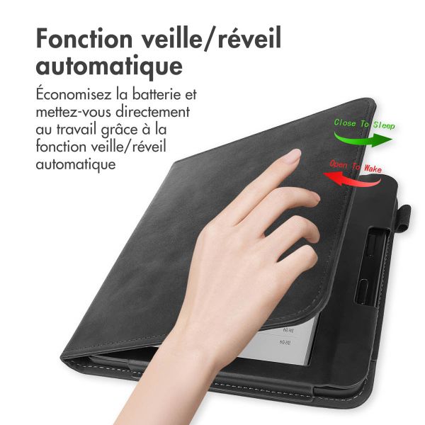 imoshion Étui de liseuse portefeuille avec strap et support Kobo Libra 2 / Tolino Vision 6 - Noir