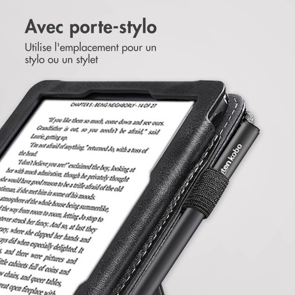 imoshion Étui de liseuse portefeuille avec strap et support Kobo Clara HD - Noir