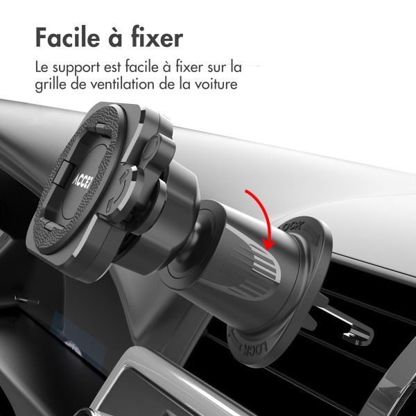 Accezz EasyLock Support de téléphone de voiture - Grille de ventilation - Universel - Rotation à 360 degrés - Noir