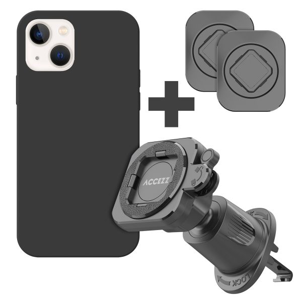 Accezz EasyLock Support de téléphone de voiture - Avec coque iPhone 13 - Grille de ventilation - Rotation à 360 degrés - Noir