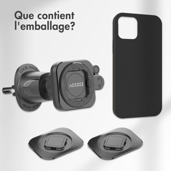 Accezz EasyLock Support de téléphone de voiture - Avec coque iPhone 15 - Grille de ventilation - Rotation à 360 degrés - Noir