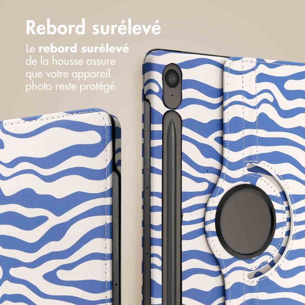 iMoshion Coque tablette Design rotatif à 360° Samsung Galaxy Tab S9 FE - White Blue Stripes