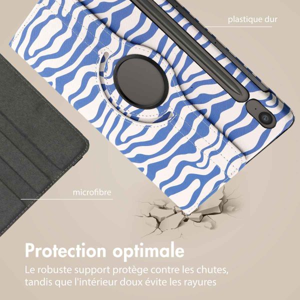 iMoshion Coque tablette Design rotatif à 360° Samsung Galaxy Tab S9 FE - White Blue Stripes