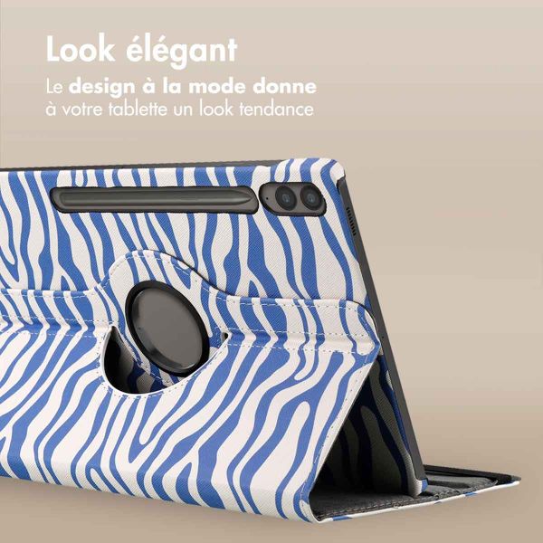 iMoshion Coque tablette Design rotatif à 360° Samsung Galaxy Tab S9 FE Plus - White Blue Stripes