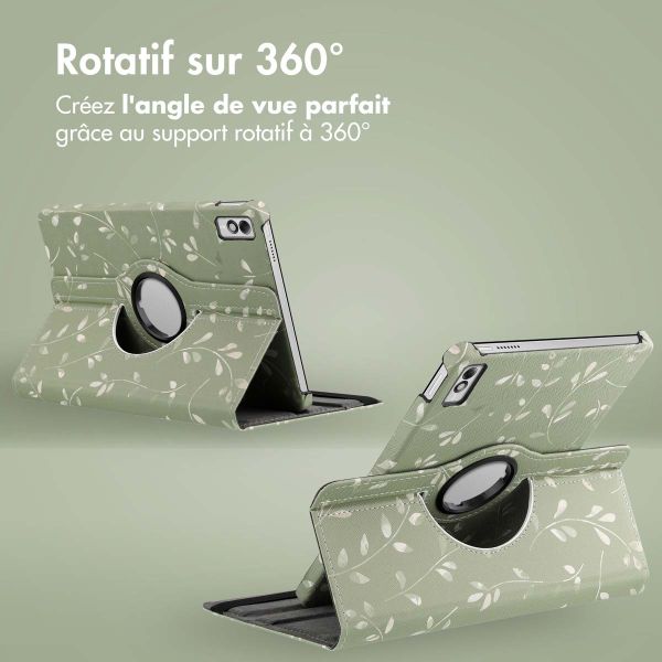 iMoshion Coque tablette Design rotatif à 360° Lenovo Tab M10 5G - Green Flowers