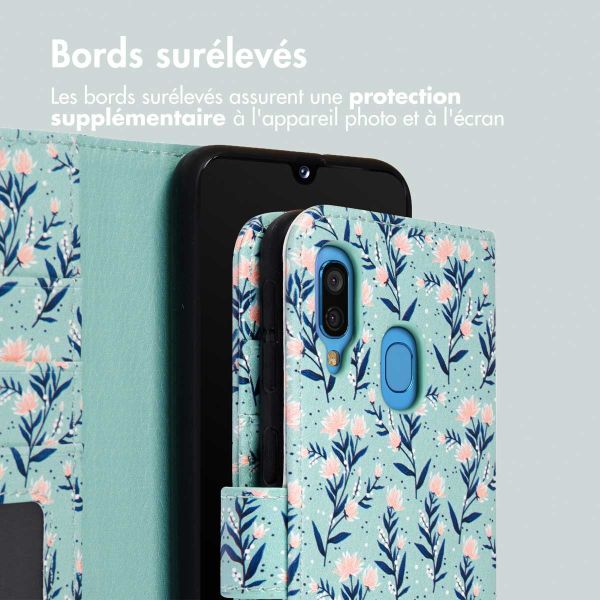 imoshion Étui de téléphone portefeuille Design Samsung Galaxy A40 - Bleu Flowers