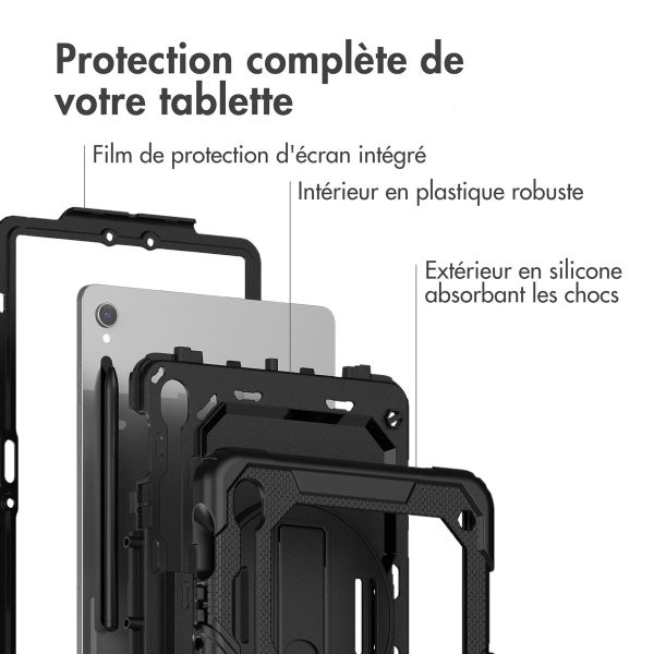 Accezz Coque arrière robuste avec bandoulière pour Samsung Galaxy Tab S9 FE 10.9 pouces / Tab S9 11.0 pouces - Noir