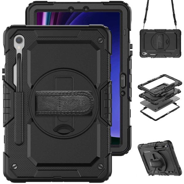 Accezz Coque arrière robuste avec bandoulière pour Samsung Galaxy Tab S9 FE 10.9 pouces / Tab S9 11.0 pouces - Noir