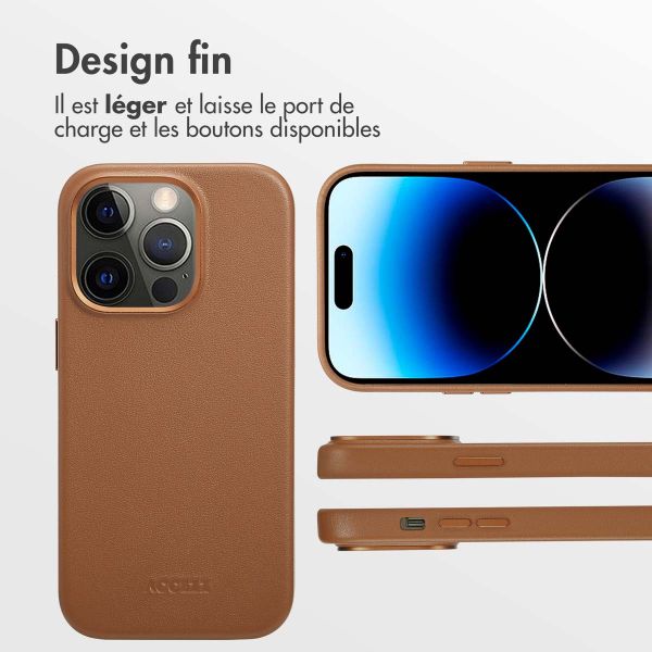 Accezz Coque arrière en cuir avec MagSafe iPhone 14 Pro - Sienna Brown