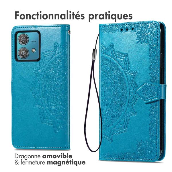 imoshion Etui de téléphone portefeuille Mandala Motorola Edge 40 Neo - Turquoise