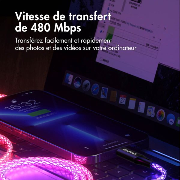 imoshion Câble de charge rapide lumineux RGB - USB-C vers Lightning - 1 mètre