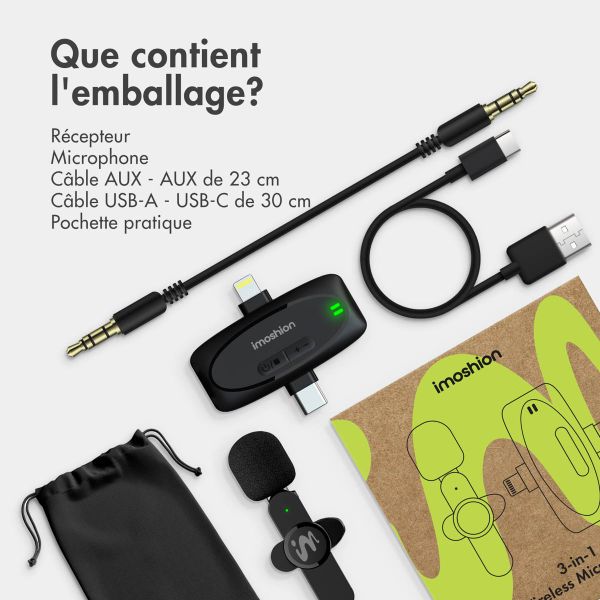 imoshion Microphone pour téléphone - Micro cravate - Sans fil - Bluetooth / Lightning / USB-C