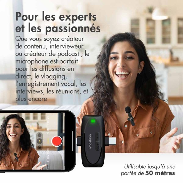 imoshion Microphone pour téléphone - Micro cravate - Sans fil - Bluetooth / Lightning / USB-C