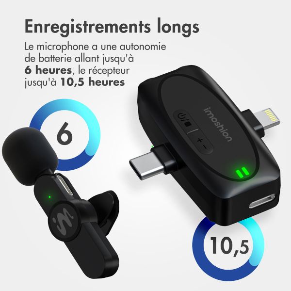 imoshion Pack Duo Microphone pour téléphone - Micro cravate - Sans fil - Bluetooth / Lightning / USB-C