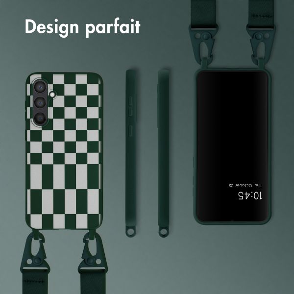 Selencia Coque design en silicone avec cordon amovible Samsung Galaxy S23 FE - Irregular Check Green