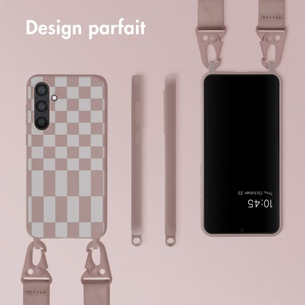 Selencia Coque design en silicone avec cordon amovible Samsung Galaxy S23 FE - Irregular Check Sand Pink 