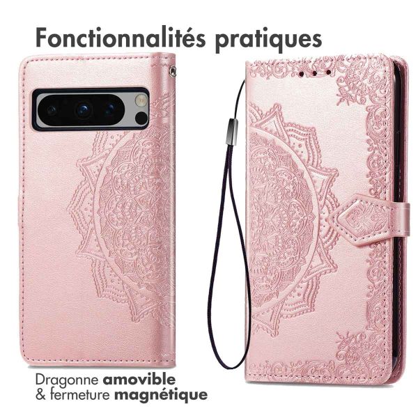 imoshion Etui de téléphone portefeuille Mandala Google Pixel 8 Pro - Rose Dorée