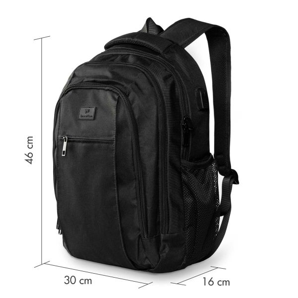 imoshion ﻿Sac à dos pour ordinateur portable avec port USB - Convient aux ordinateurs portables jusqu'à 15.6 pouces - Sac à dos pour ordinateur portable pour hommes - Noir