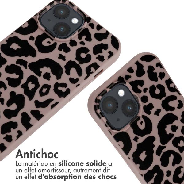 iMoshion Coque design en silicone avec cordon iPhone 15 - Animal Pink