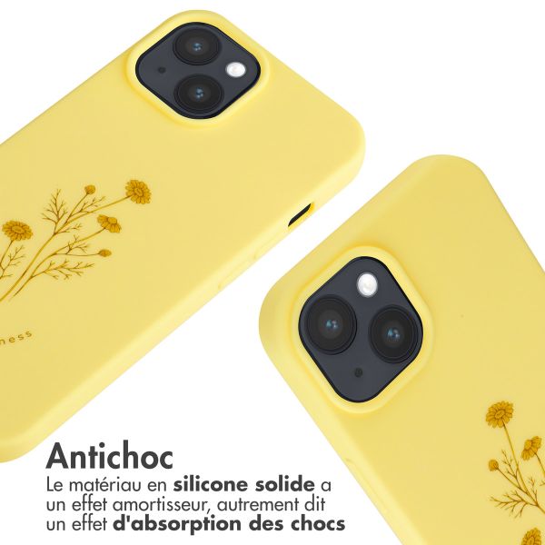 iMoshion Coque design en silicone avec cordon iPhone 15 - Flower Yellow