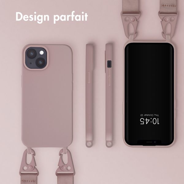 Selencia Coque silicone avec cordon amovible iPhone 15 - Sand Pink