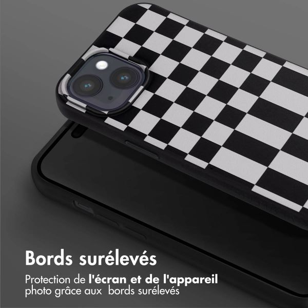 Selencia ﻿Coque design en silicone avec cordon amovible iPhone 15 - Irregular Check Black